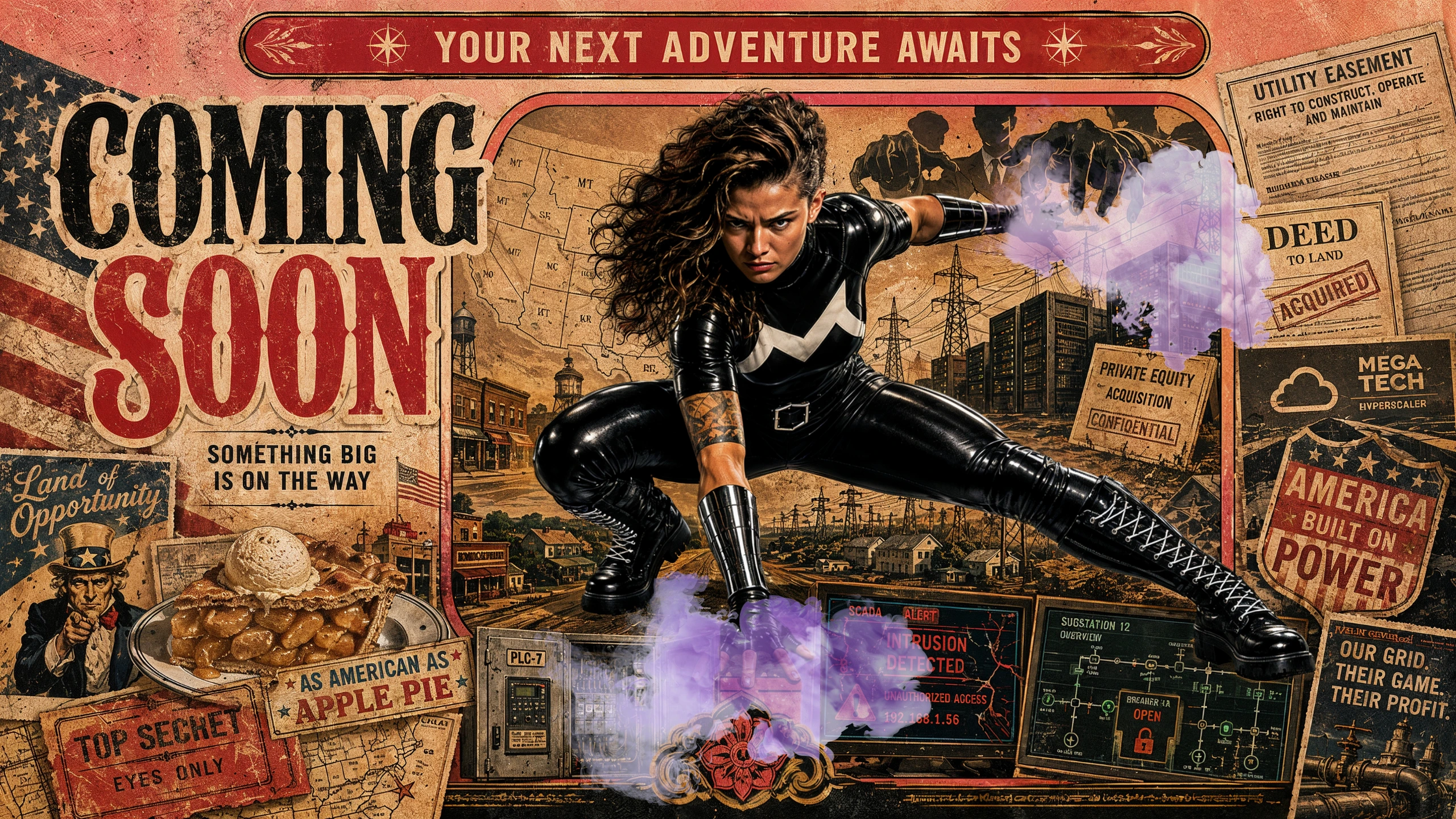 Coming soon — something big is on the way. A new Big Drop villain crouches ready, purple smoke rising from her hands.