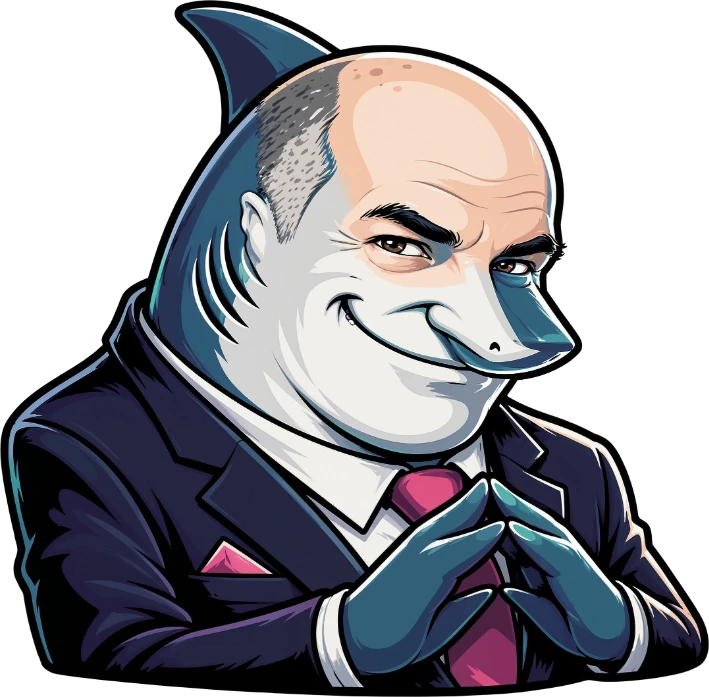 Caricature of a shark in a business suit — a nod to the project's Shark Tank pedigree