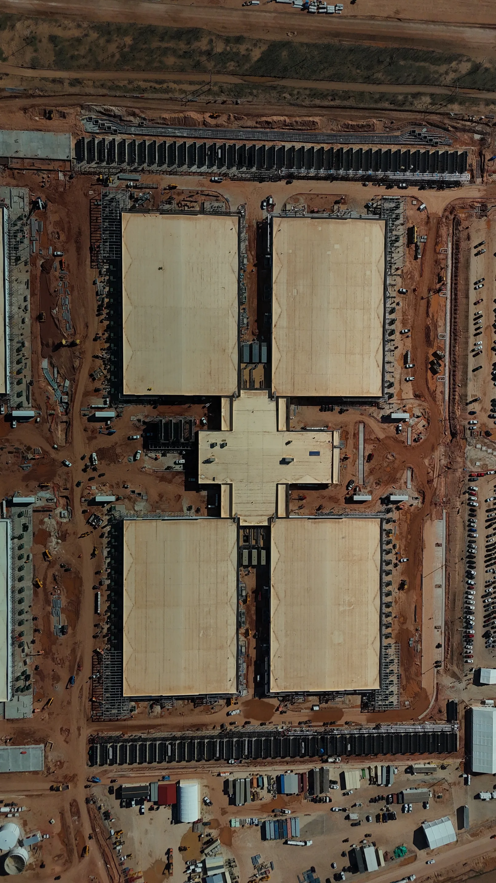 Aerial view of a data center under construction